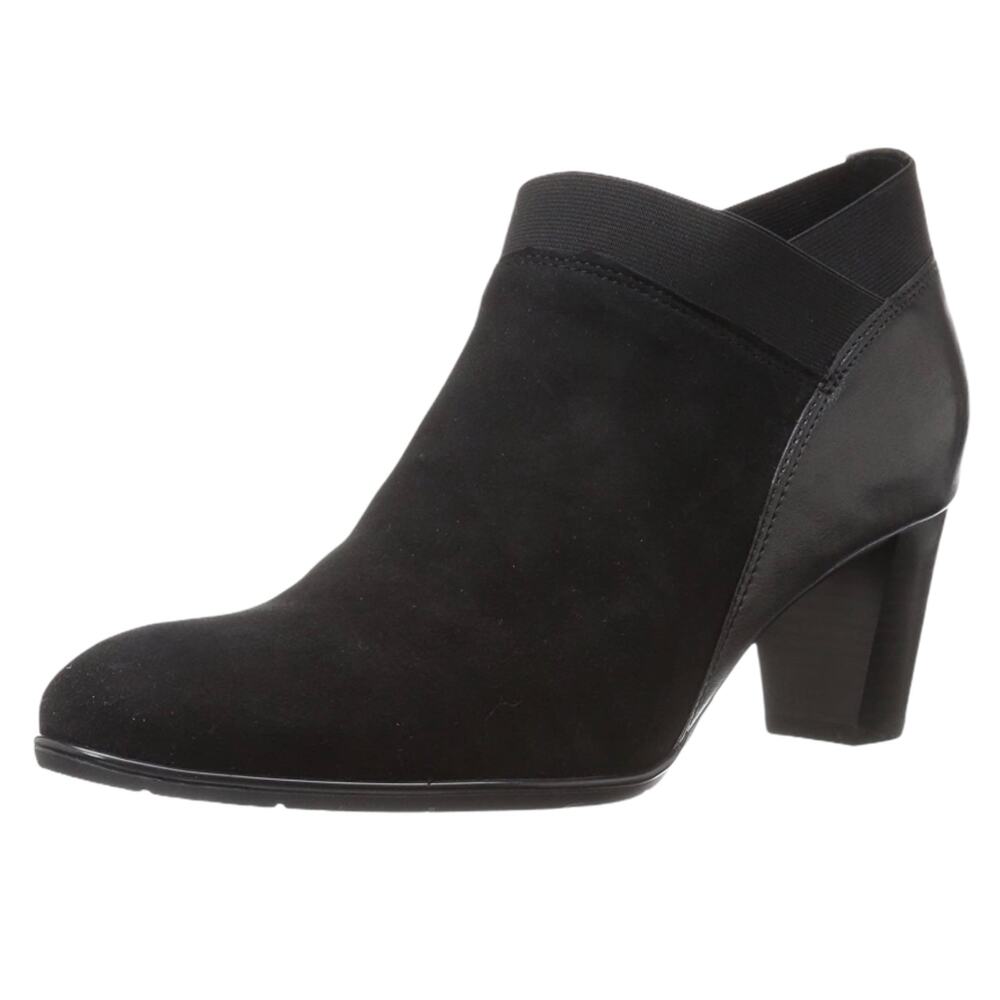 ARA Suede Black Booties Almond Toe Side Zipper Block Leather Heels Torrence 10